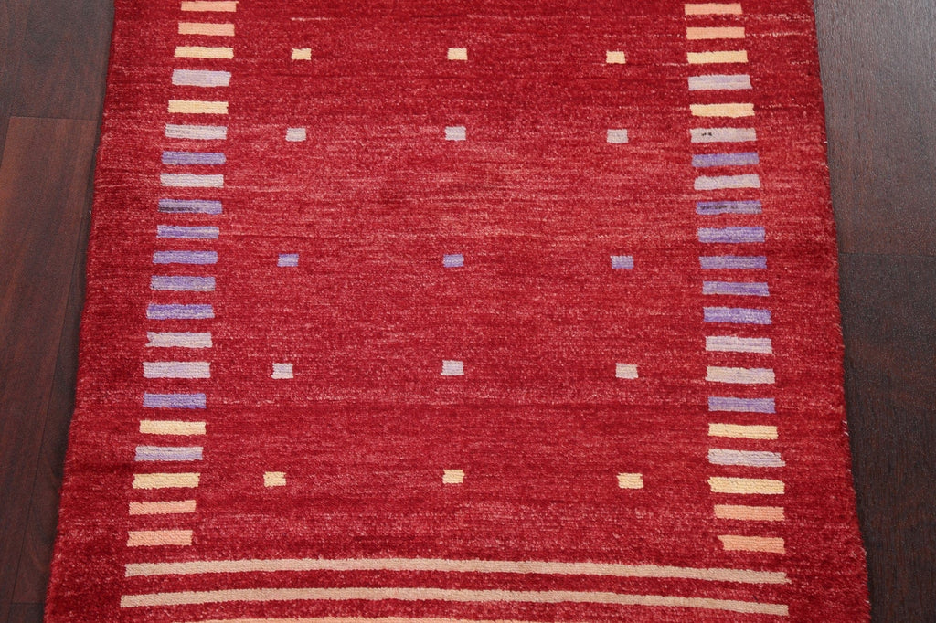 Red Geometric Gabbeh Kashkoli Oriental Wool Rug 2x3