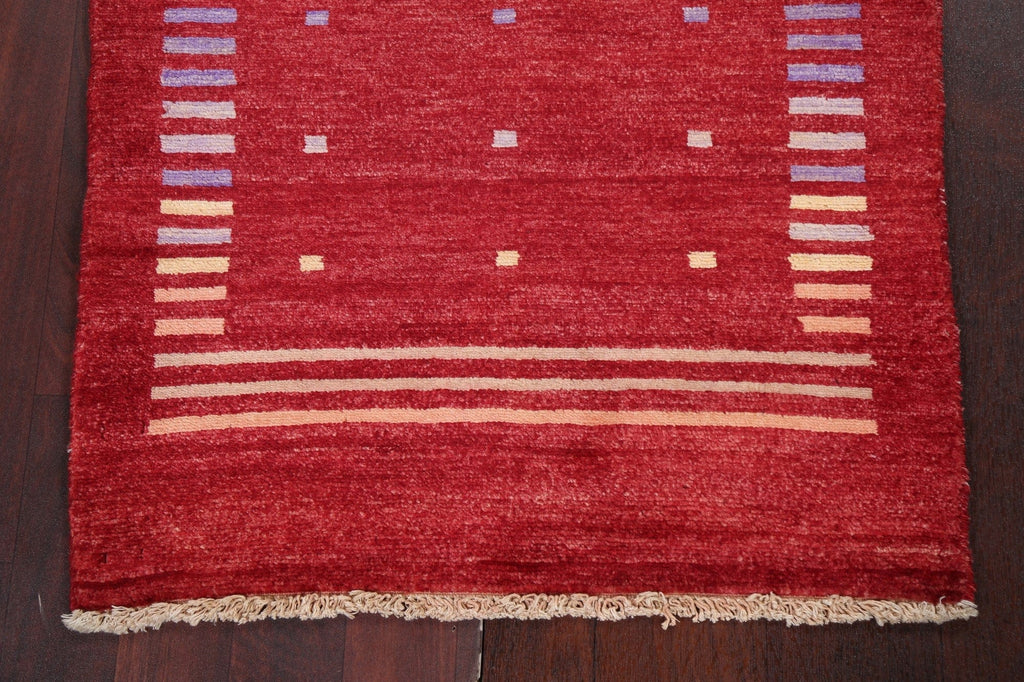 Red Geometric Gabbeh Kashkoli Oriental Wool Rug 2x3