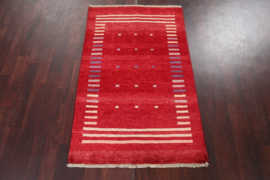 Red Geometric Gabbeh Kashkoli Oriental Rug 3x4