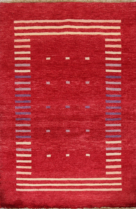 Red Geometric Gabbeh Kashkoli Oriental Rug 3x4