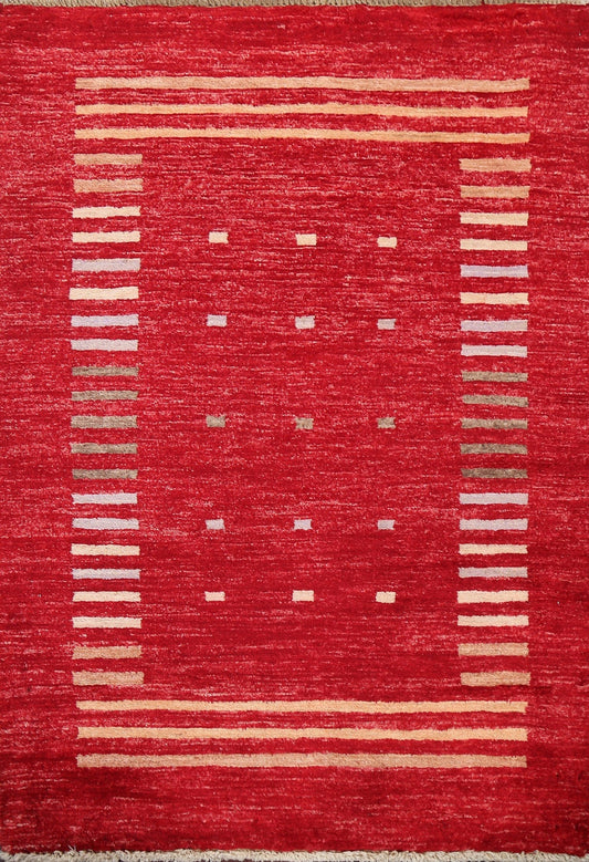 Red Wool Gabbeh Kashkoli Handmade Oriental Rug 3x4