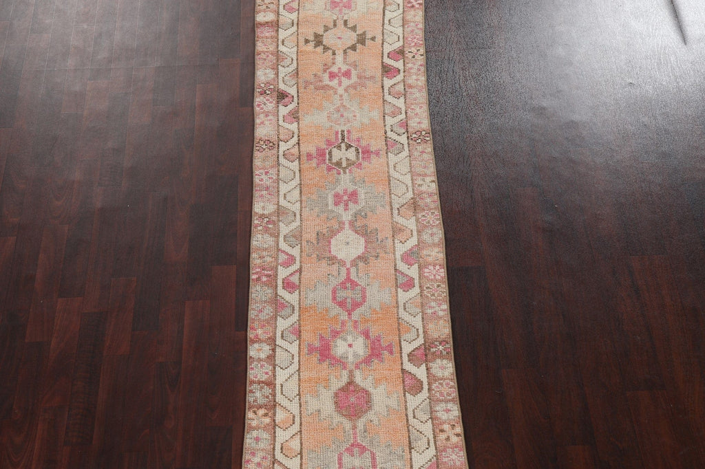 Geometric Wool Oushak Turkish Runner Rug 2x12