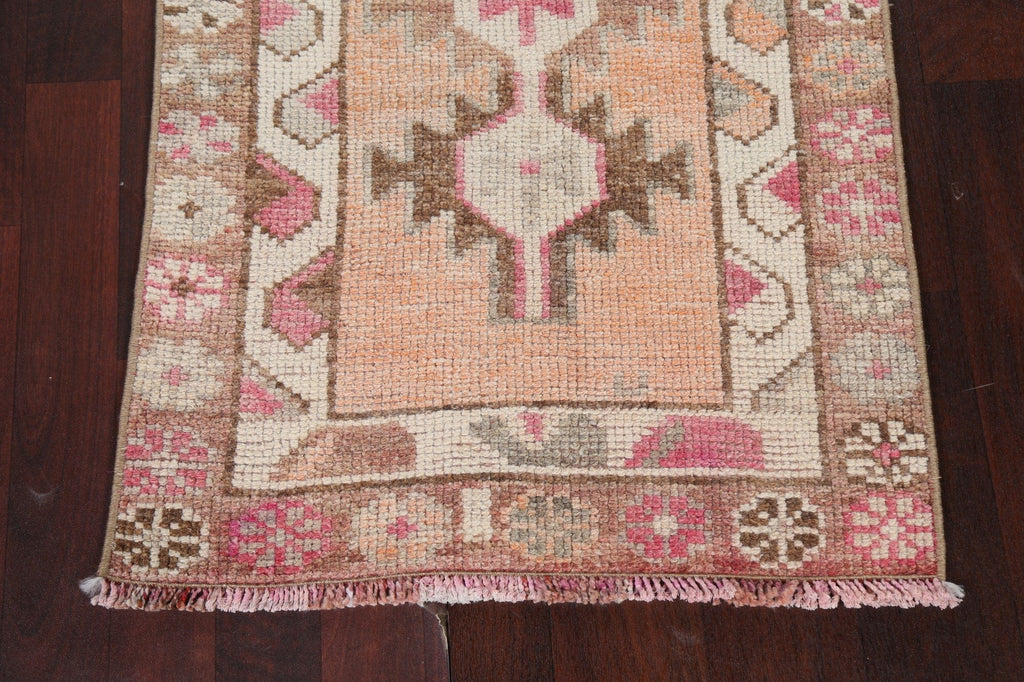 Geometric Wool Oushak Turkish Runner Rug 2x12