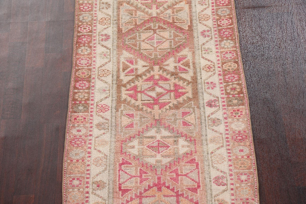 Geometric Wool Oushak Turkish Runner Rug 3x14