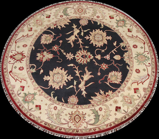 Vegetable Dye Floral Agra Round Oriental Rug 8x8