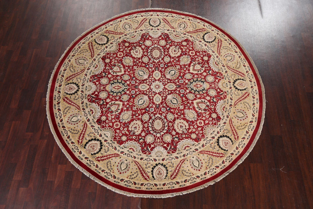 Vegetable Dye Red Tabriz Oriental Round Rug 8x8