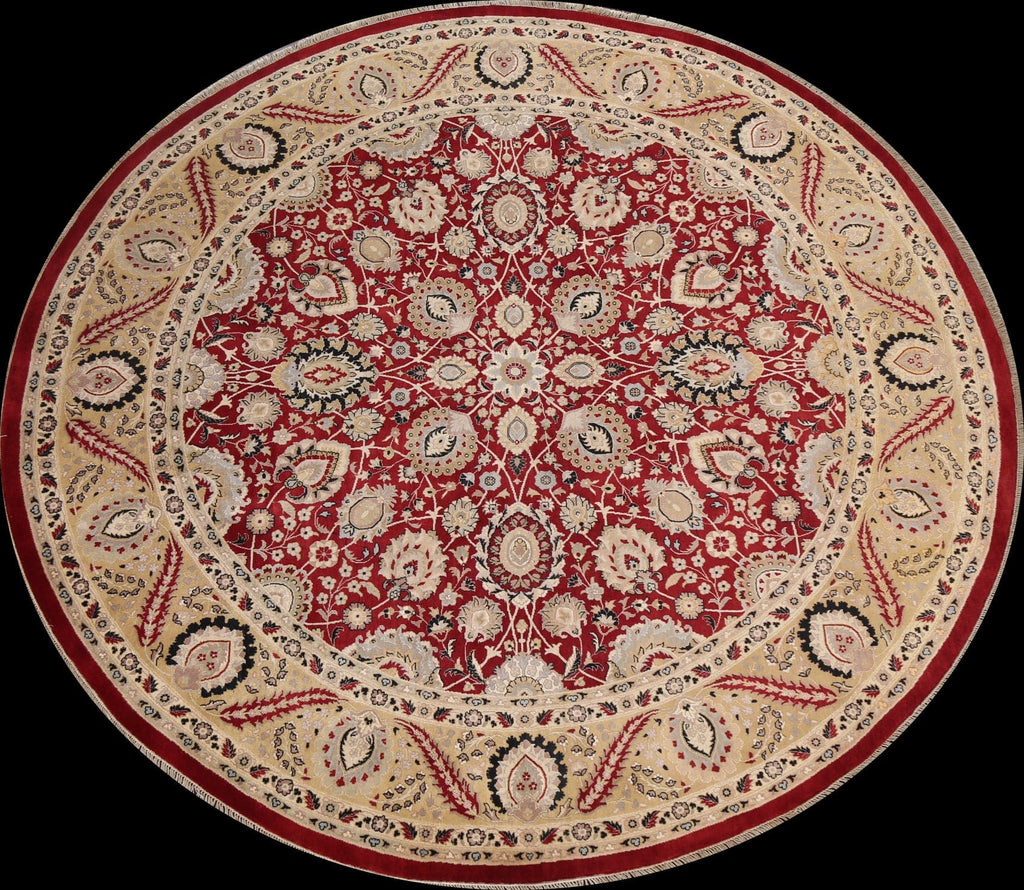 Vegetable Dye Red Tabriz Oriental Round Rug 8x8