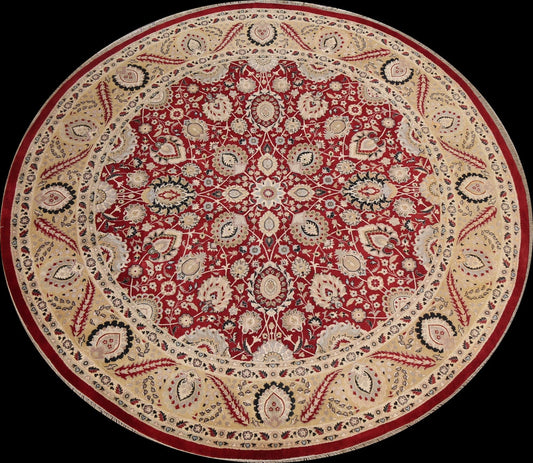 Vegetable Dye Red Tabriz Oriental Round Rug 8x8