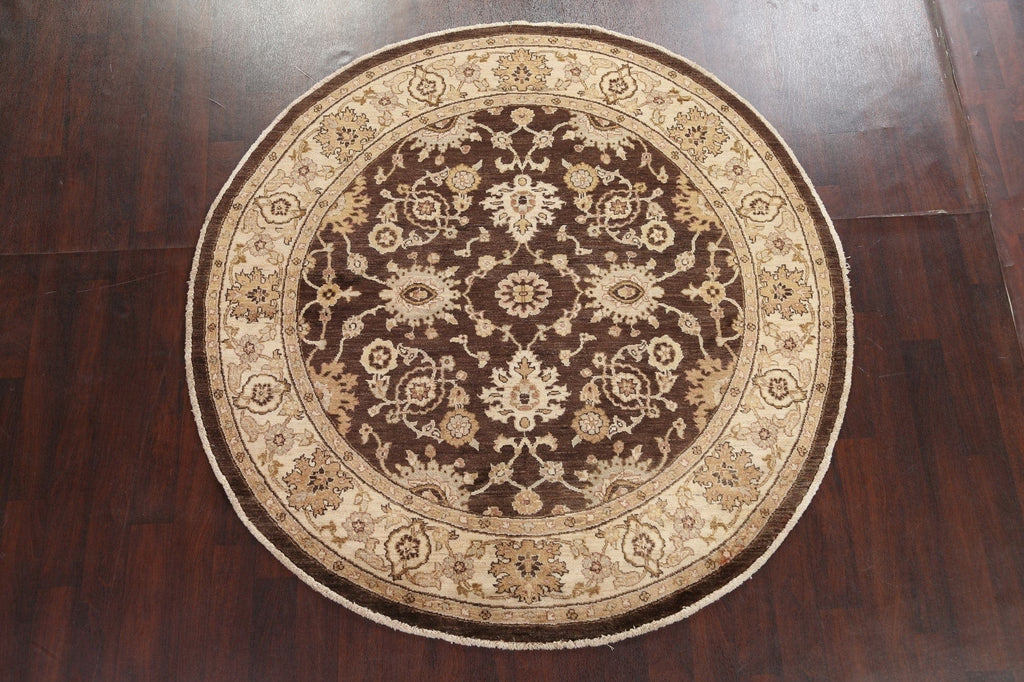 Vegetable Dye Brown Chobi Peshawar Oriental Round Rug 7x7