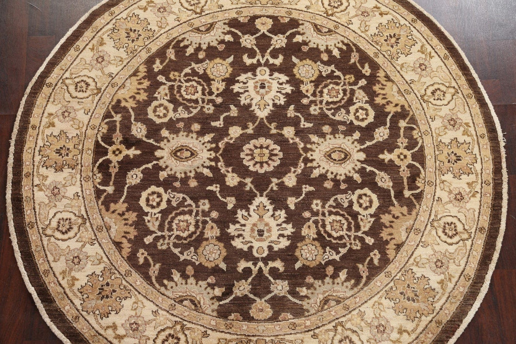 Vegetable Dye Brown Chobi Peshawar Oriental Round Rug 7x7