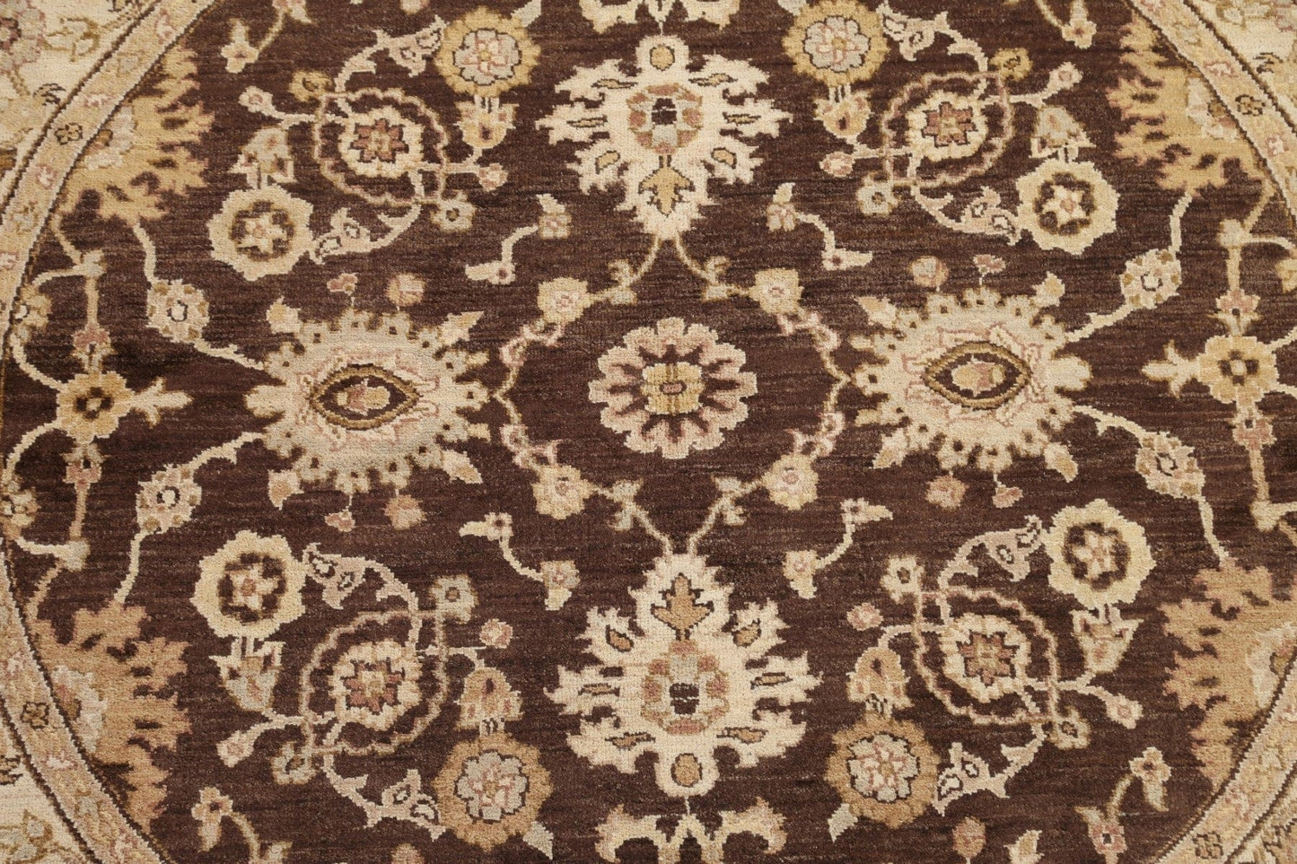 Vegetable Dye Brown Chobi Peshawar Oriental Round Rug 7x7