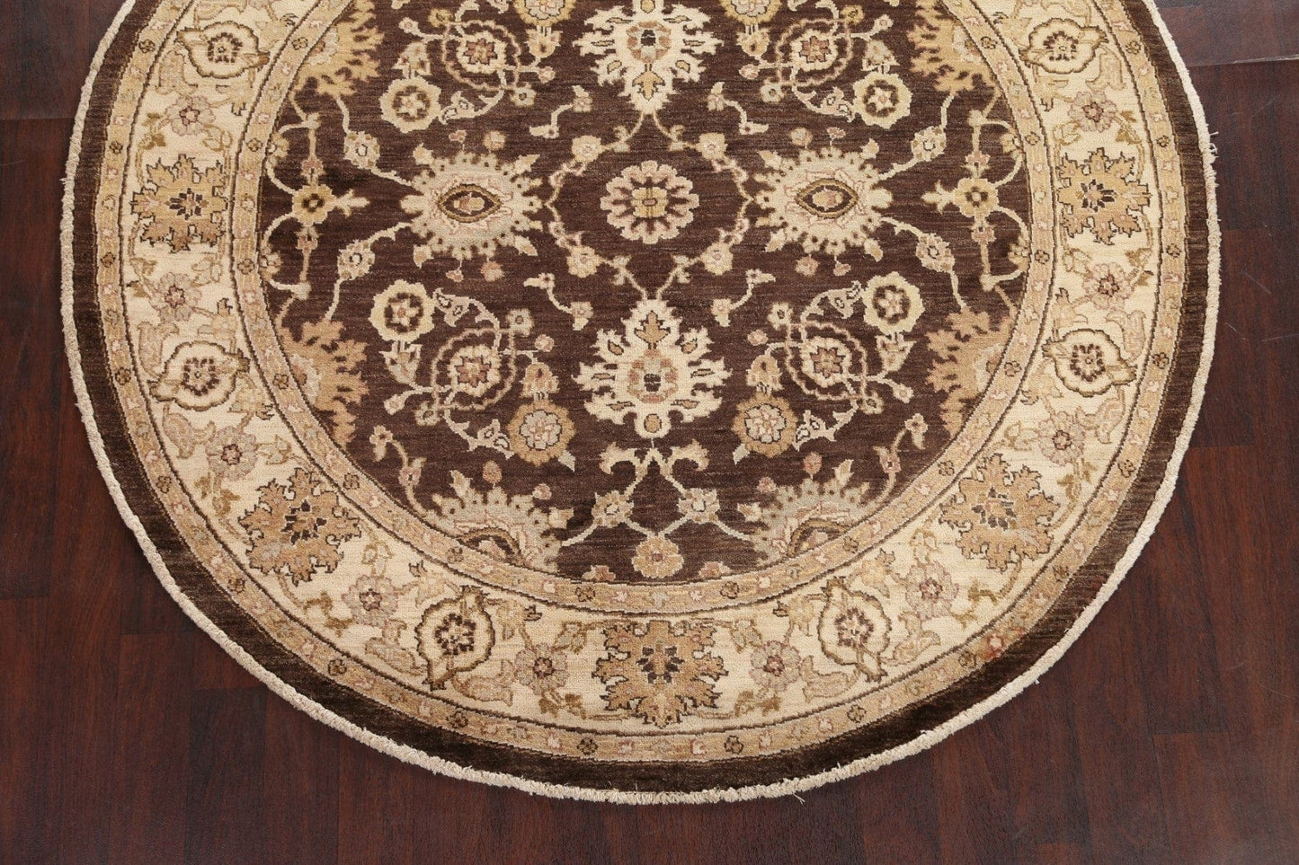 Vegetable Dye Brown Chobi Peshawar Oriental Round Rug 7x7