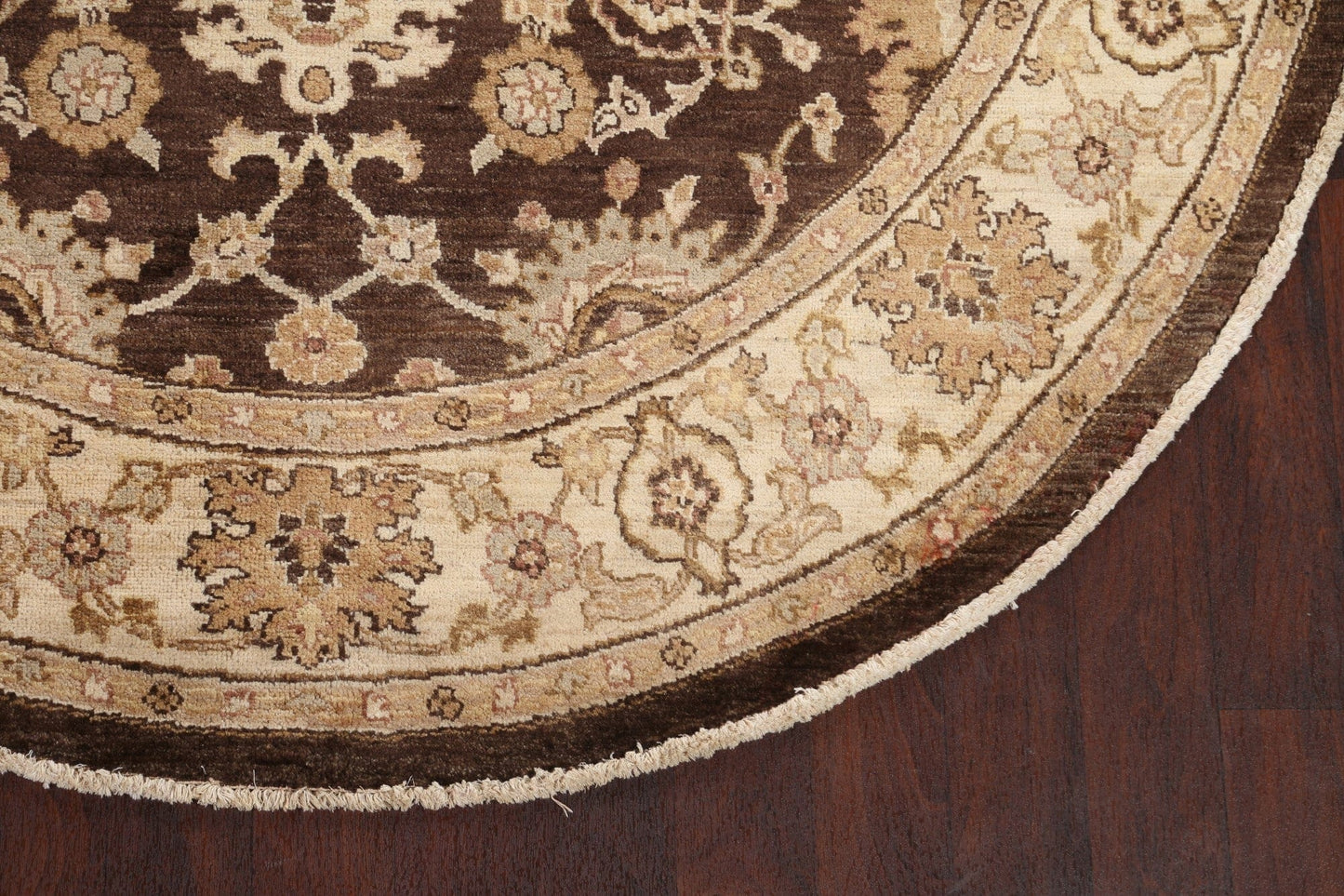 Vegetable Dye Brown Chobi Peshawar Oriental Round Rug 7x7