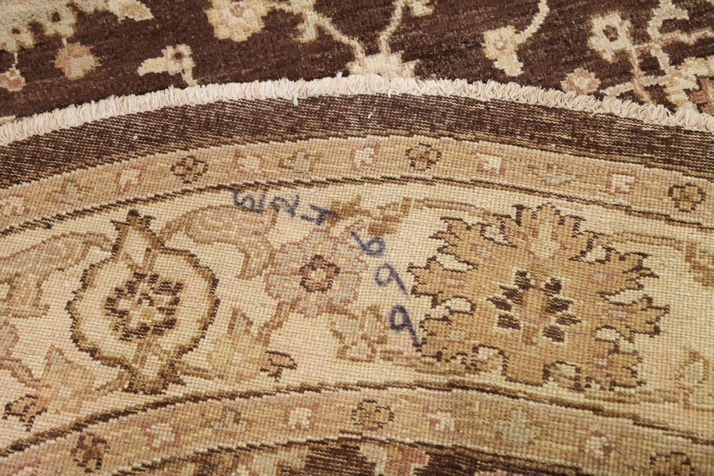 Vegetable Dye Brown Chobi Peshawar Oriental Round Rug 7x7