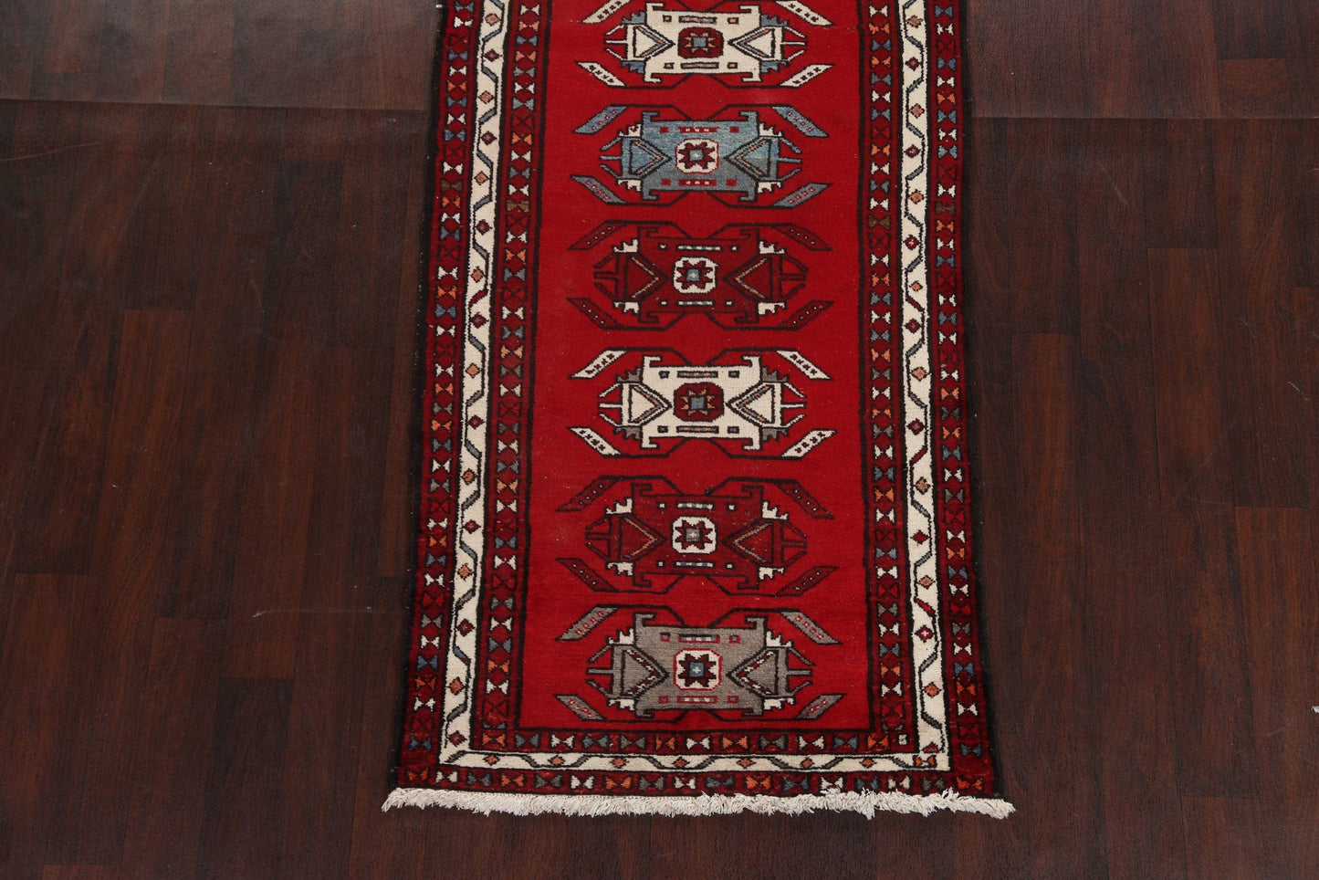 Vintage Red Hamedan Persian Runner Rug 3x10