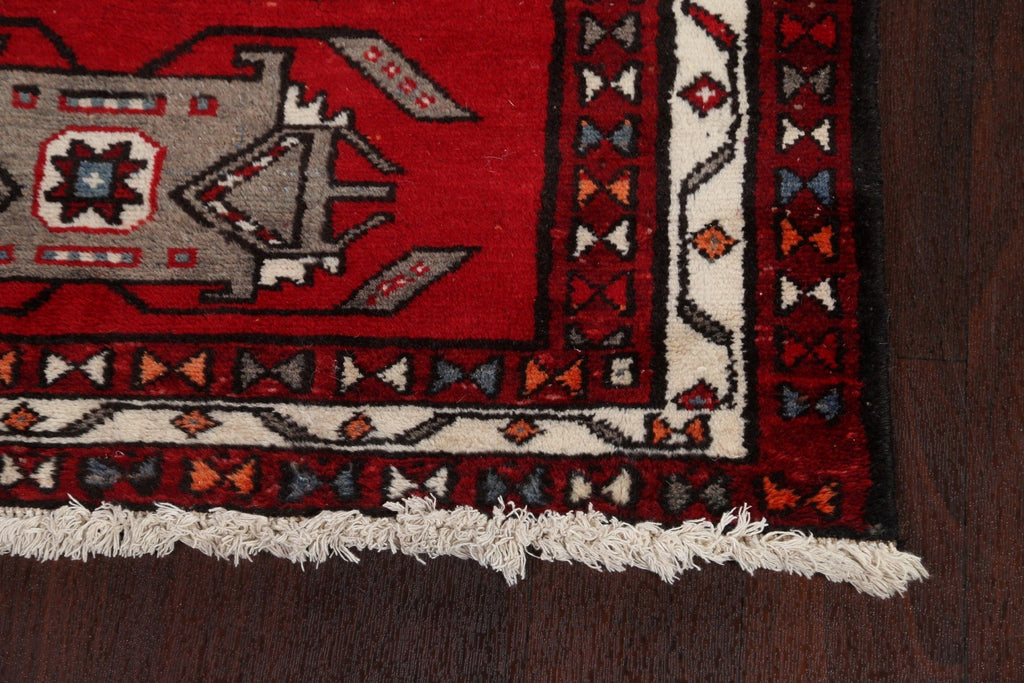 Vintage Red Hamedan Persian Runner Rug 3x10