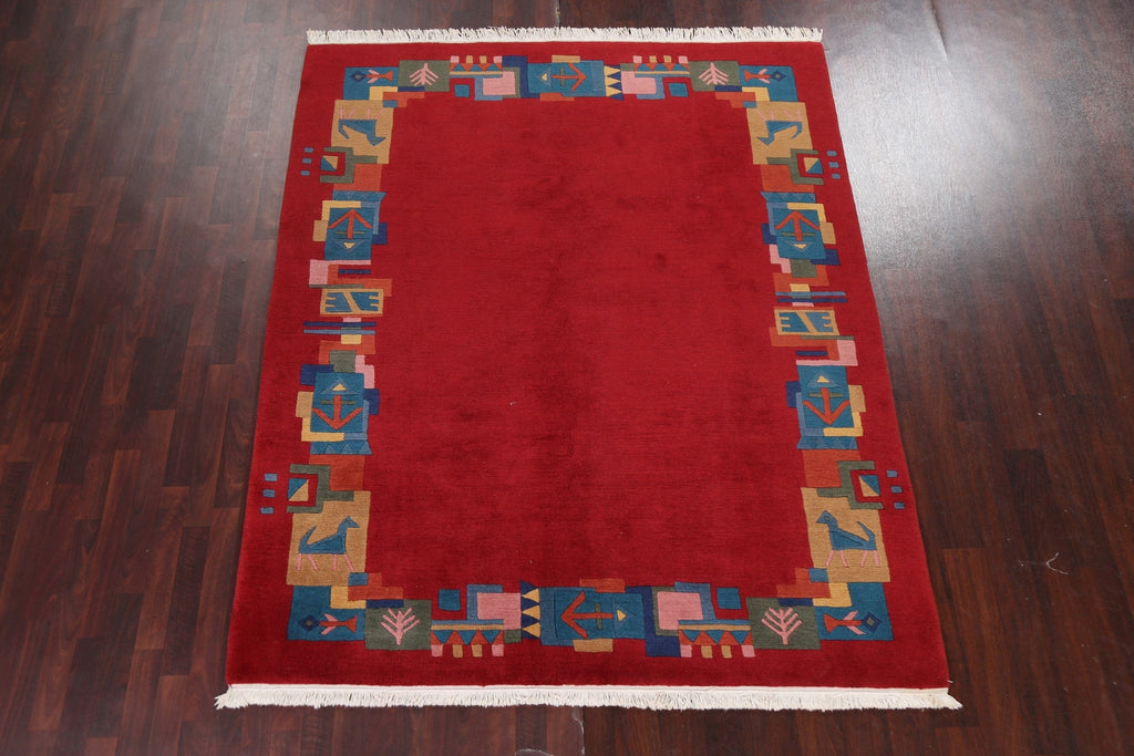 Vegetable Dye Red Nepalese Oriental Wool Rug 7x8