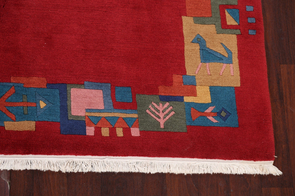 Vegetable Dye Red Nepalese Oriental Wool Rug 7x8