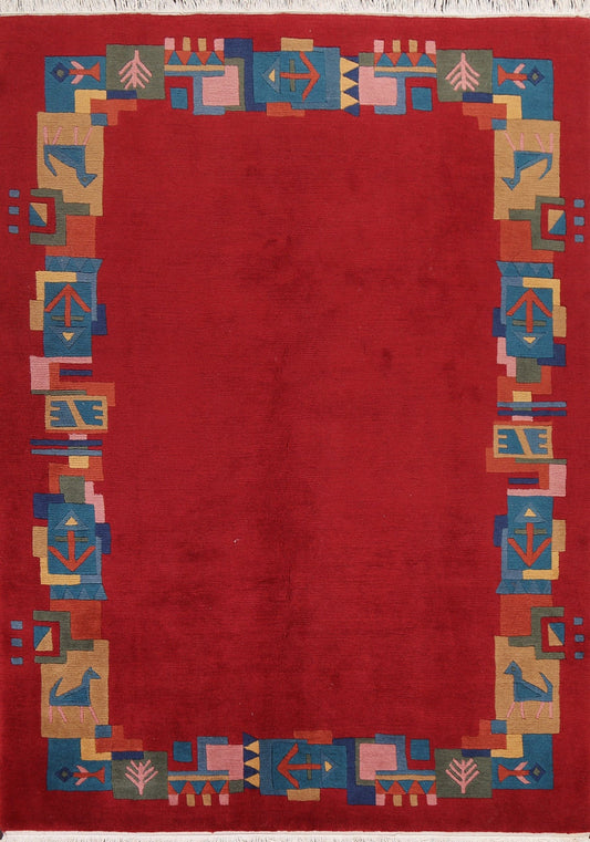 Vegetable Dye Red Nepalese Oriental Wool Rug 7x8