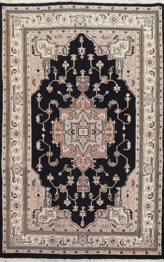 Black Geometric Heriz Oriental Area Rug 6x9