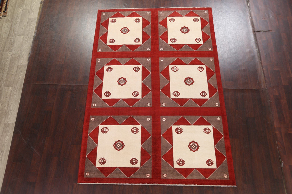 Red Geometric Gabbeh Kashkoli Oriental Wool Rug 7x10