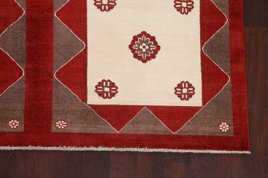 Red Geometric Gabbeh Kashkoli Oriental Wool Rug 7x10