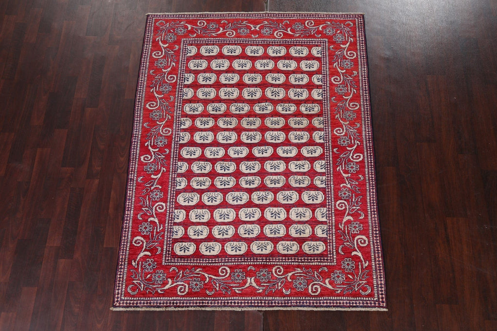 Vegetable Dye Red Wool Kazak Oriental Area Rug 5x7