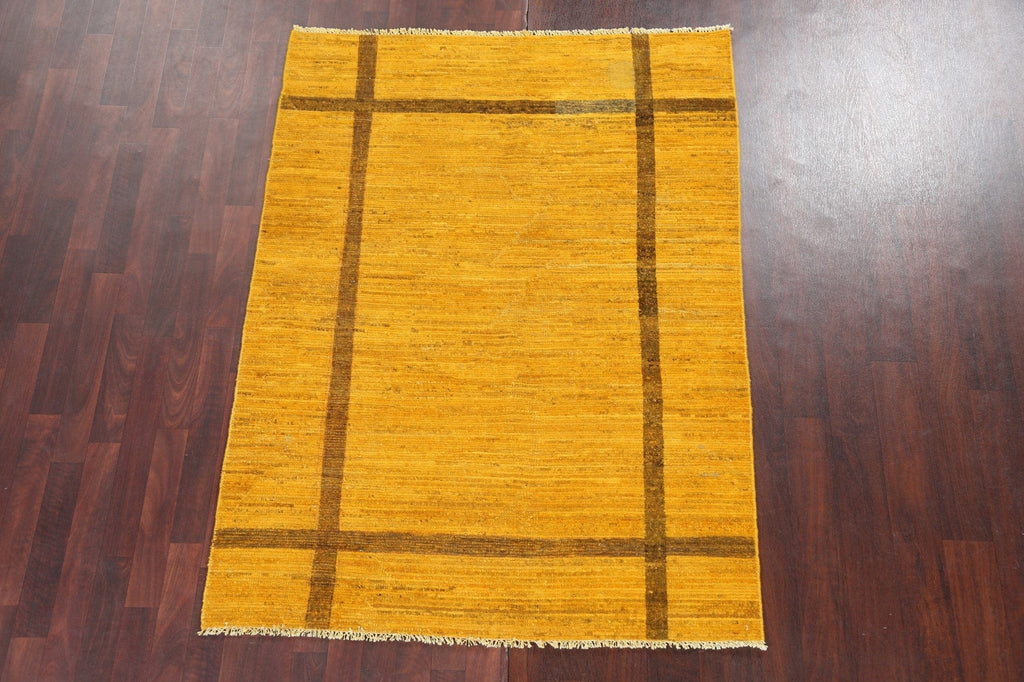 Yellow Wool Gabbeh Kashkoli Oriental Area Rug 5x6