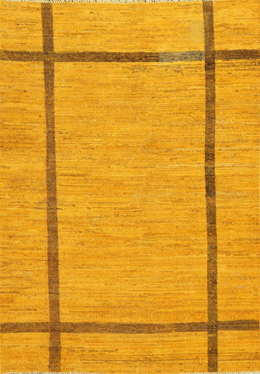 Yellow Wool Gabbeh Kashkoli Oriental Area Rug 5x6