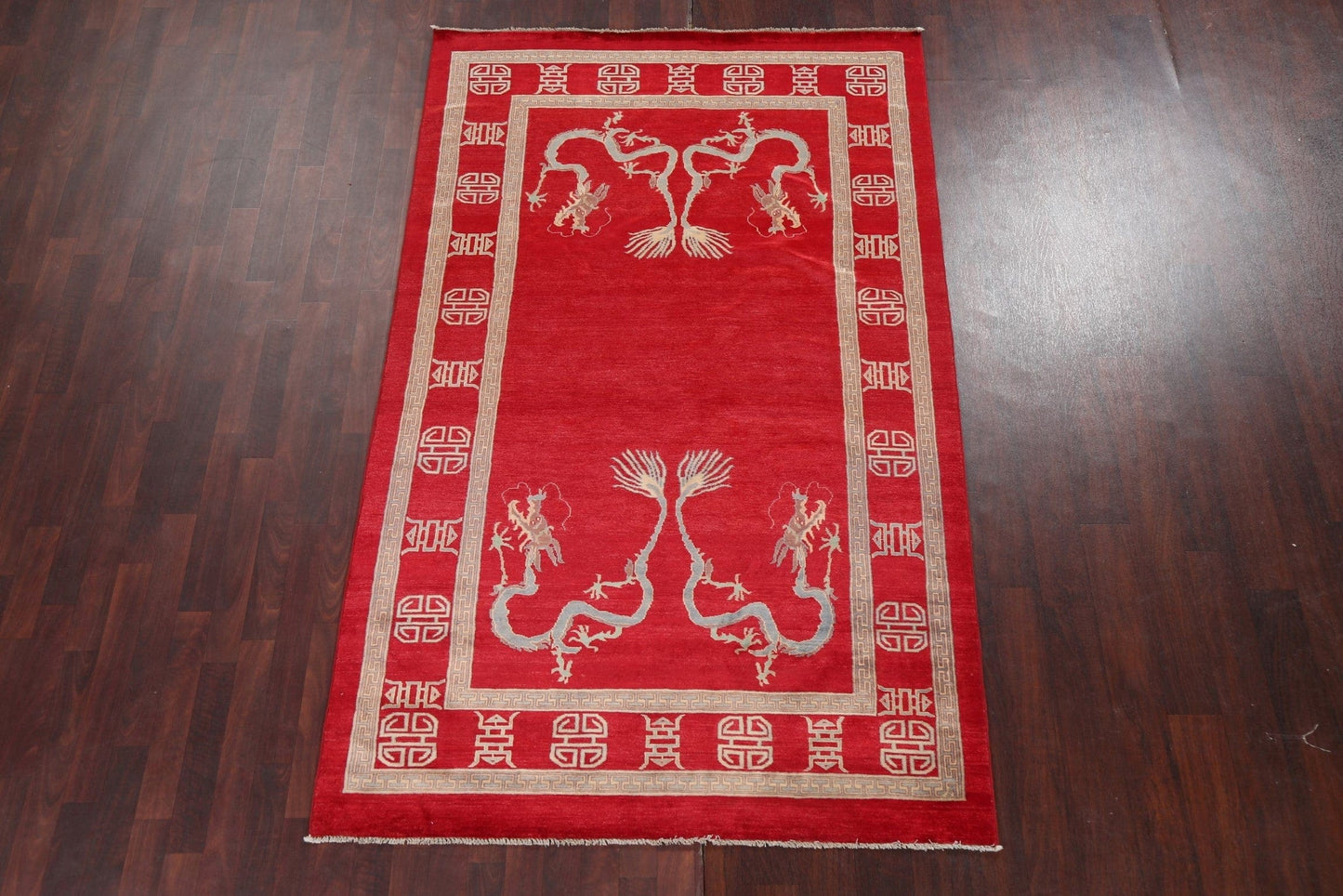 Vegetable Dye Red Art Deco Oriental Area Rug 5x8