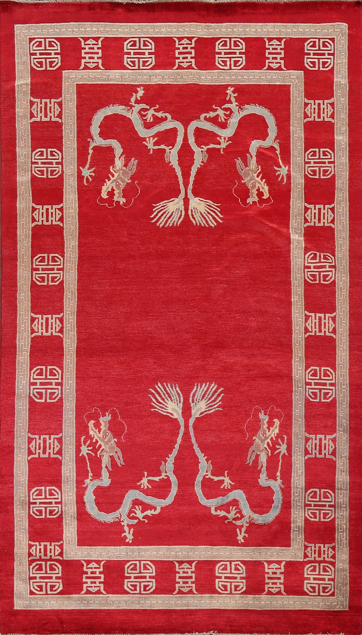 Vegetable Dye Red Art Deco Oriental Area Rug 5x8