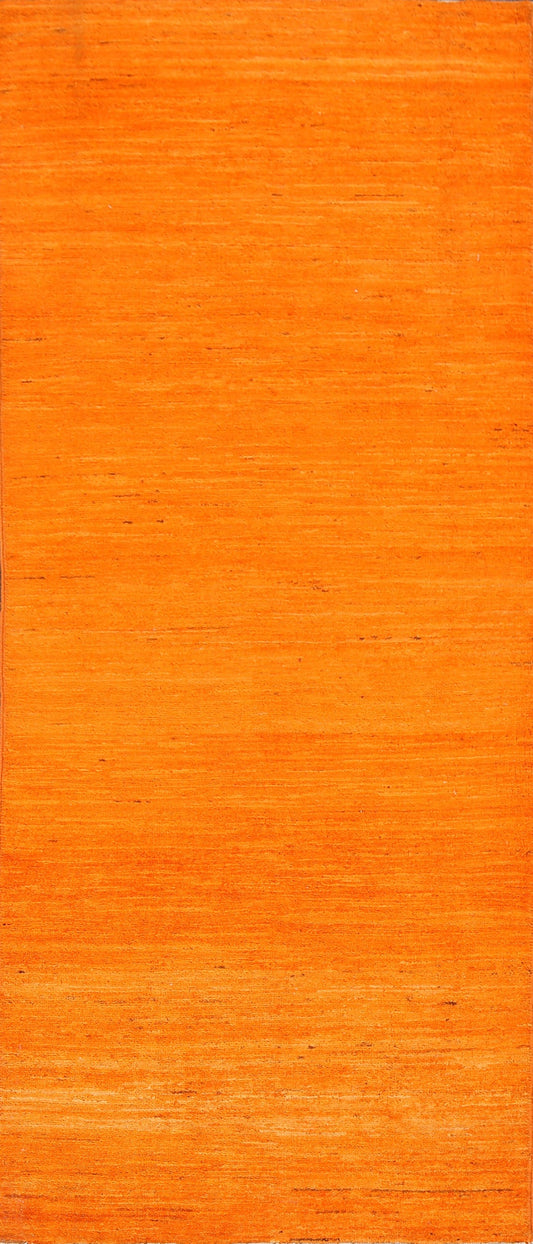 Orange Wool Gabbeh Kashkoli Oriental Runner Rug 3x7