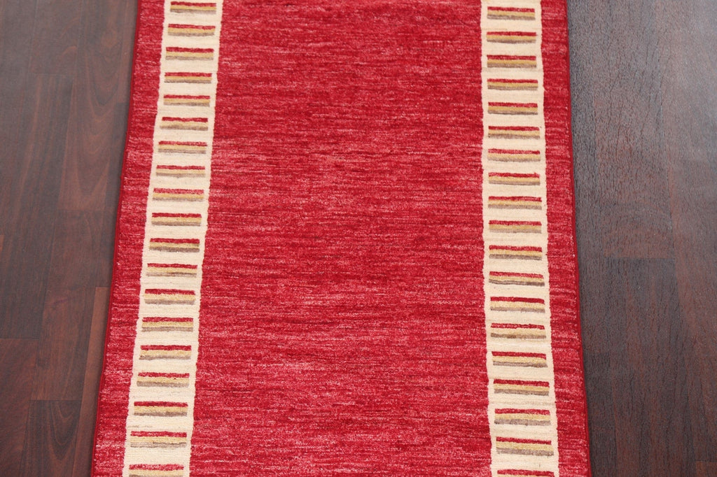 Red Wool Gabbeh Kashkoli Oriental Runner Rug 3x10