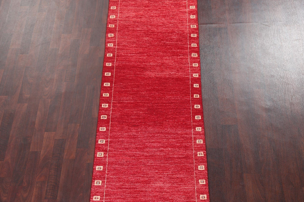 Red Wool Gabbeh Kashkoli Oriental Runner Rug 3x11