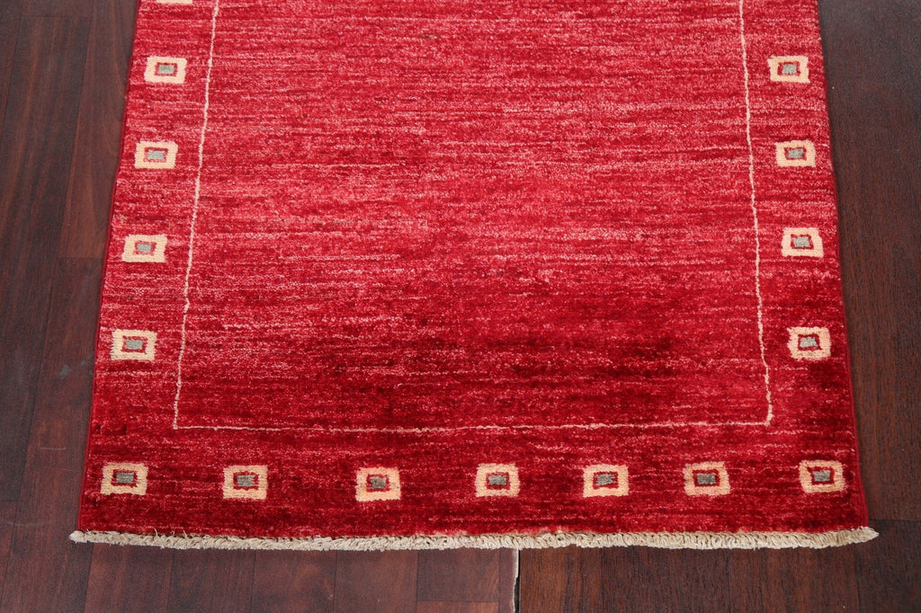 Red Wool Gabbeh Kashkoli Oriental Runner Rug 3x11