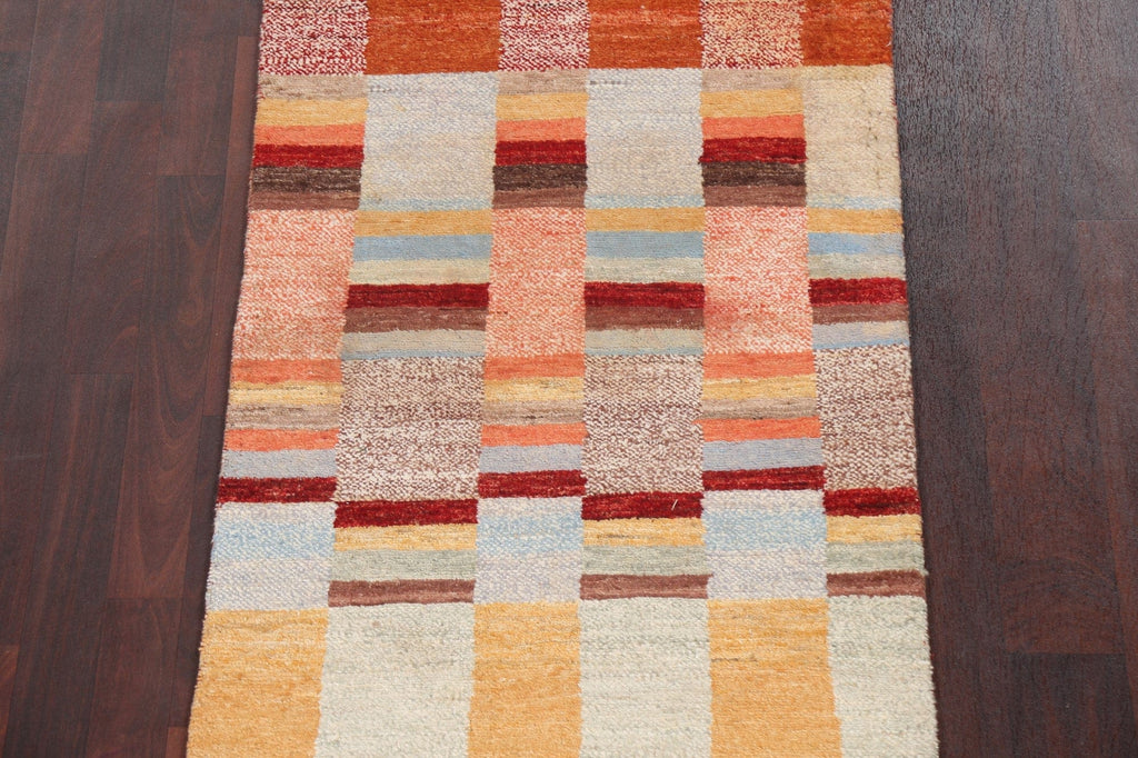 Contemporary Gabbeh Kashkoli Oriental Runner Rug 3x13