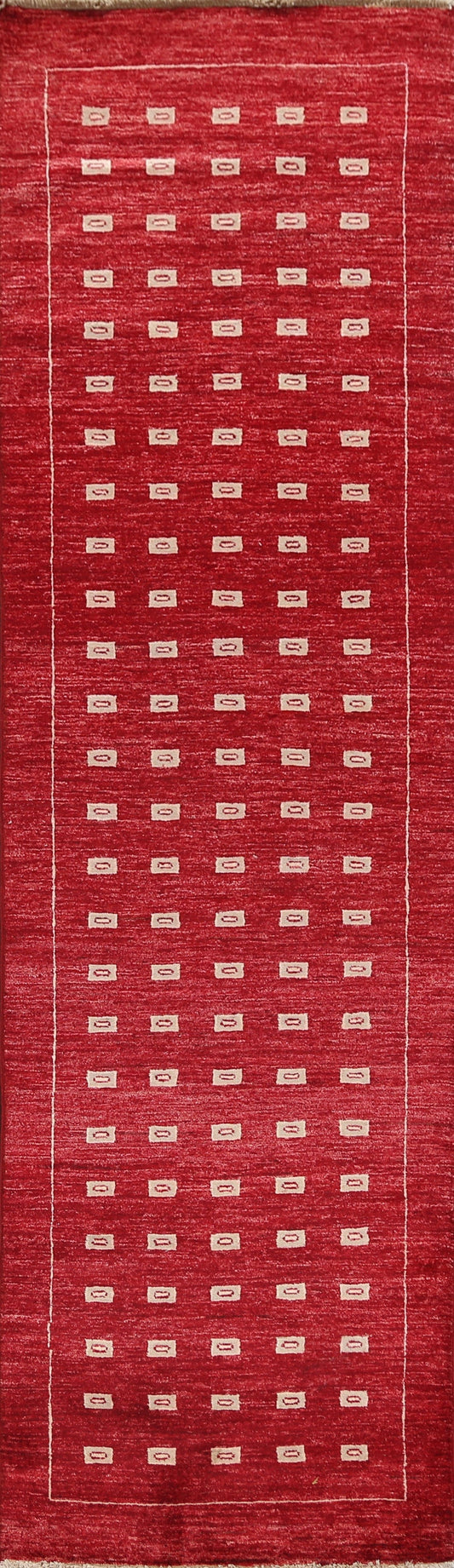 Geometric Red Gabbeh Kashkoli Oriental Runner Rug 3x10