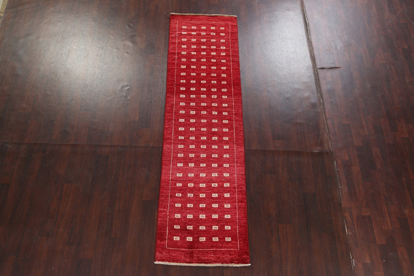 Geometric Red Gabbeh Kashkoli Oriental Runner Rug 3x10