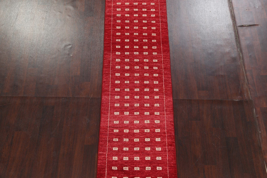 Geometric Red Gabbeh Kashkoli Oriental Runner Rug 3x10