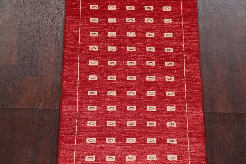 Geometric Red Gabbeh Kashkoli Oriental Runner Rug 3x10