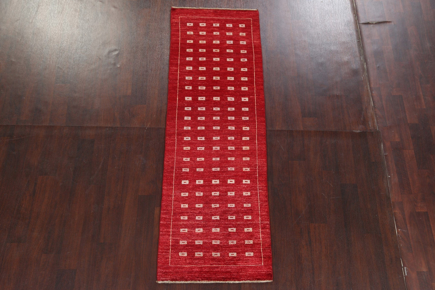 Red Geometric Gabbeh Kashkoli Oriental Runner Rug 3x8