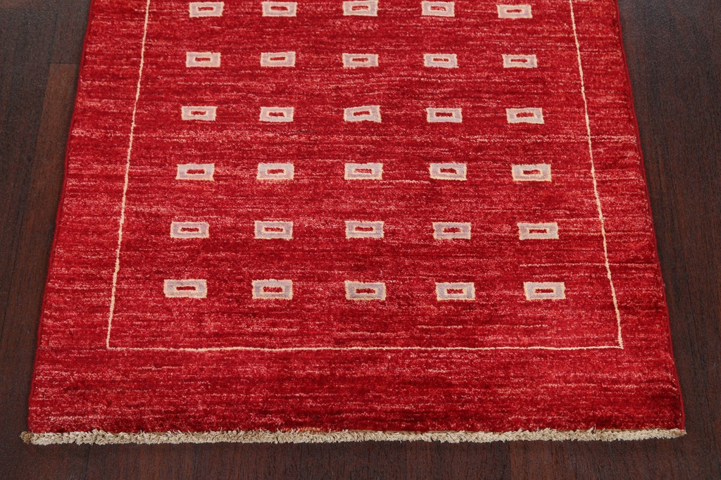 Red Geometric Gabbeh Kashkoli Oriental Runner Rug 3x8