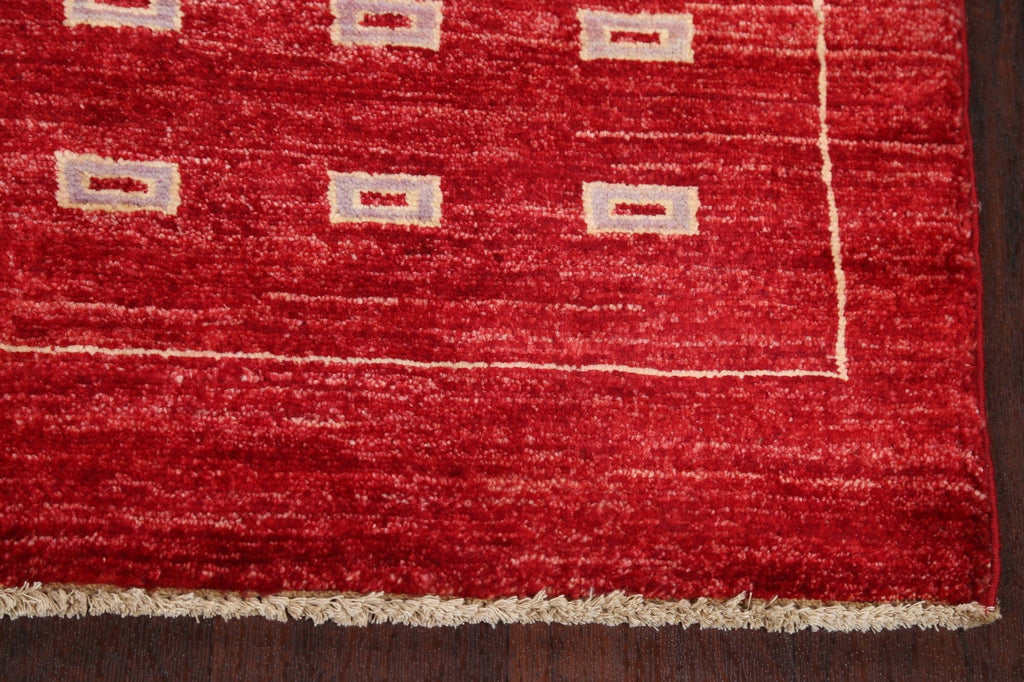 Red Geometric Gabbeh Kashkoli Oriental Runner Rug 3x8