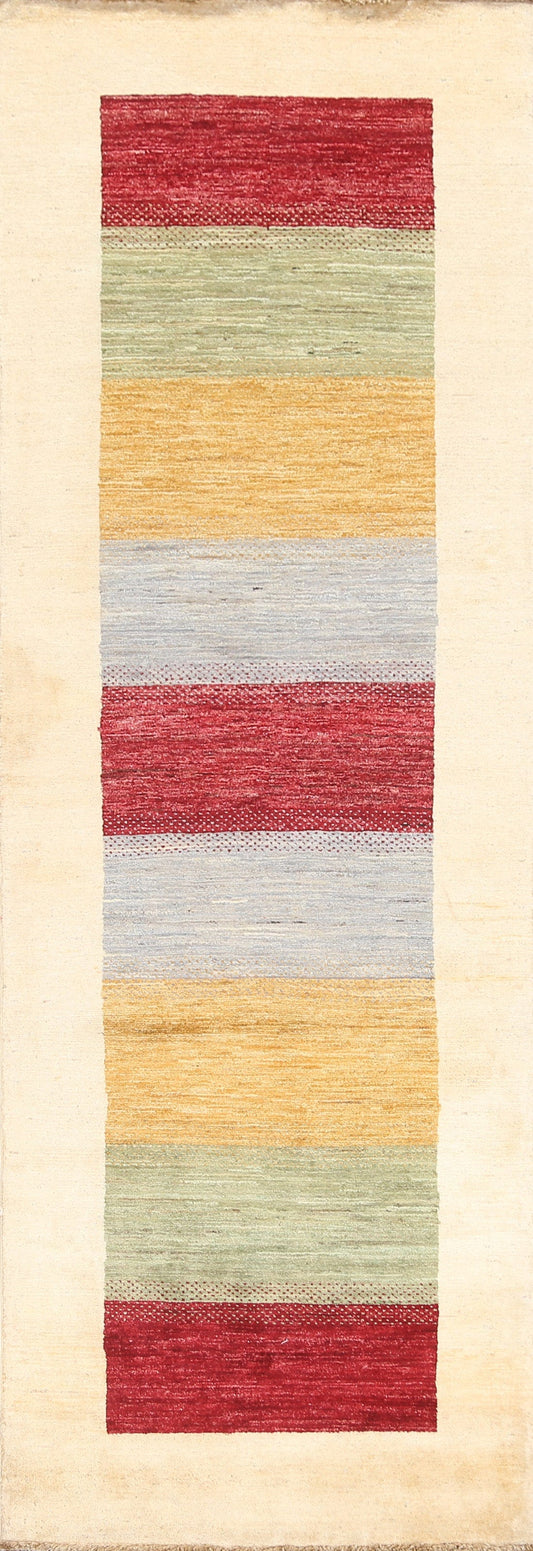 Contemporary Gabbeh Kashkoli Oriental Runner Rug 3x8