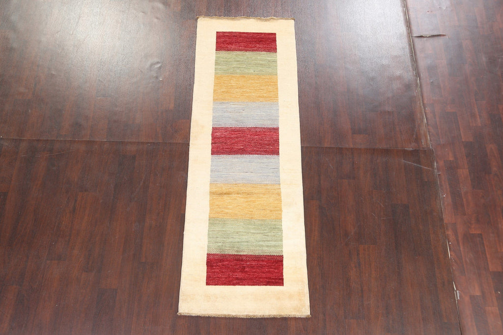 Contemporary Gabbeh Kashkoli Oriental Runner Rug 3x8