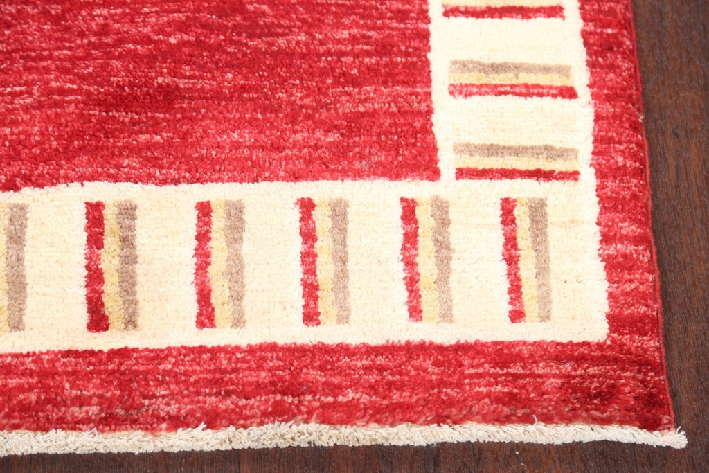 Red Wool Gabbeh Kashkoli Oriental Runner Rug 3x10