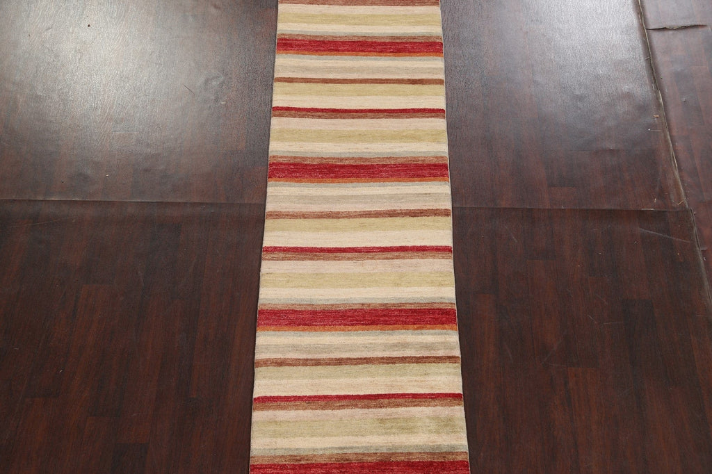 Striped Wool Gabbeh Kashkoli Oriental Runner Rug 3x10