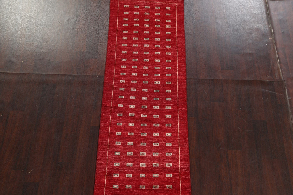 Red Gabbeh Kashkoli Oriental Runner Rug 3x8