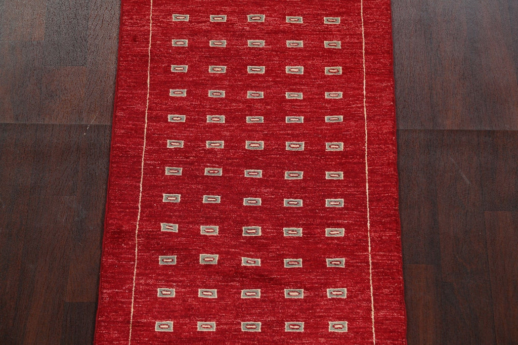 Red Gabbeh Kashkoli Oriental Runner Rug 3x8