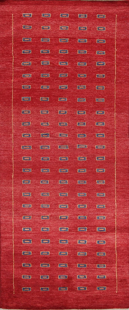 Red Geometric Gabbeh Kashkoli Oriental Runner Rug 3x9